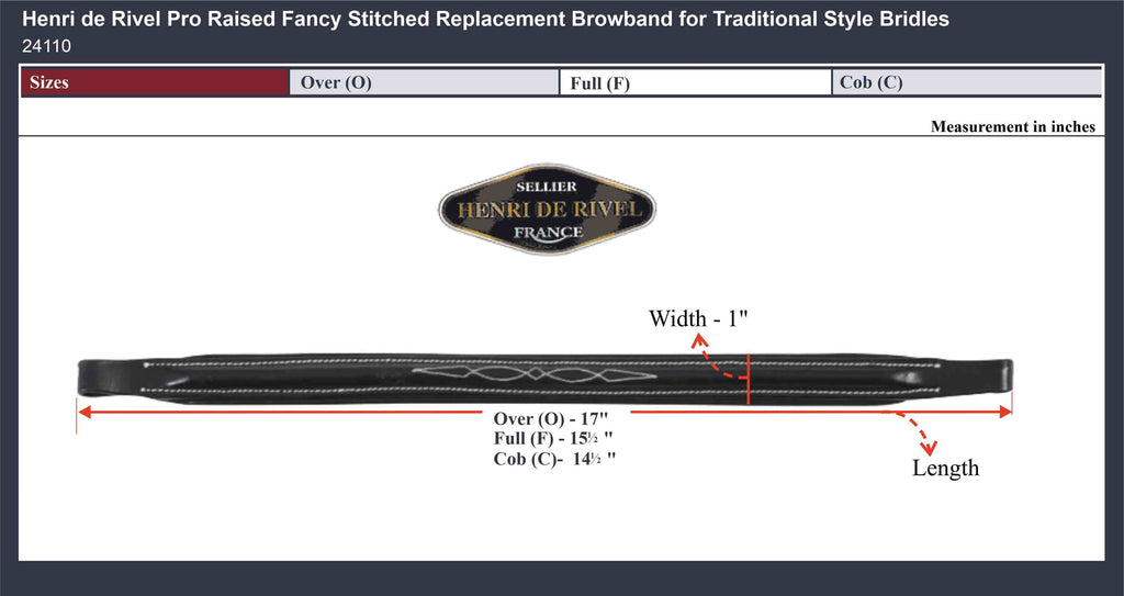 Henri de Rivel Pro Raised Fancy Stitched Replacement Browband for Traditional Style Bridles