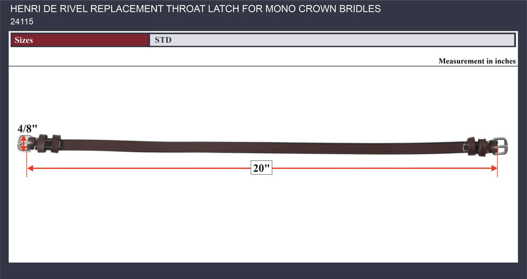 Henri de Rivel Replacement Throat Latch For Mono Crown Bridles