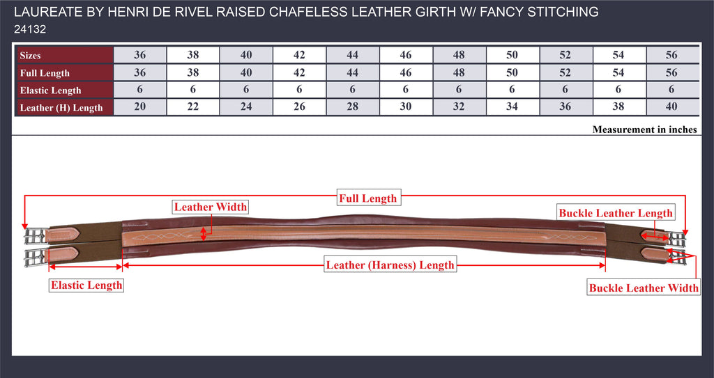 Laureate by Henri de Rivel Raised Chafeless Leather Girth w/ Fancy Stitching