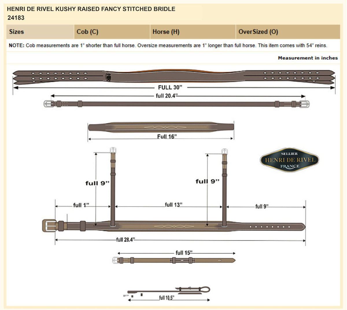 Henri de Rivel Kushy Raised Fancy Stitched Bridle