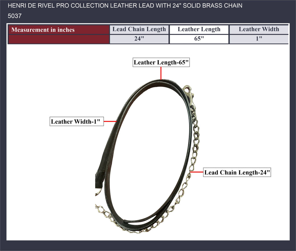 Henri de Rivel Pro Collection Leather Lead with 24" Solid Brass Chain