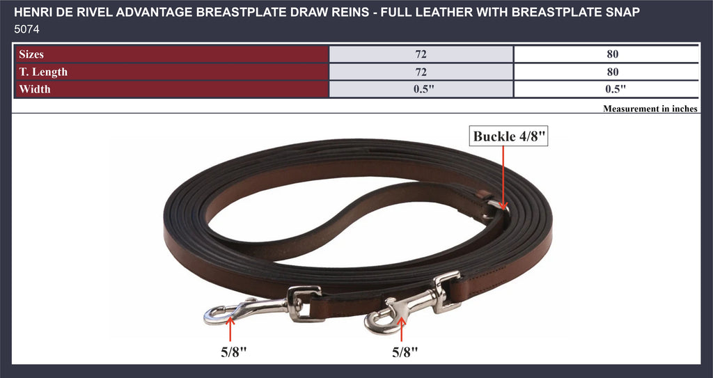 Henri de Rivel Advantage Breastplate Draw Reins - Full Leather with Breastplate Snap