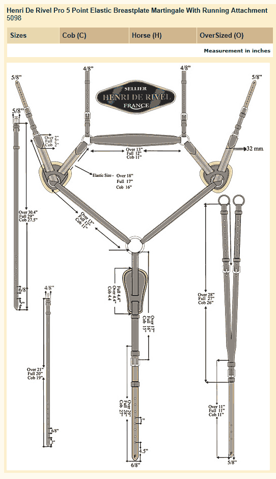 Henri de Rivel Pro 5 Point Elastic Breastplate Martingale with Running Attachment